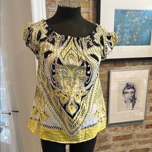 Express Linen Bandana Print Yellow and Black Women's Top